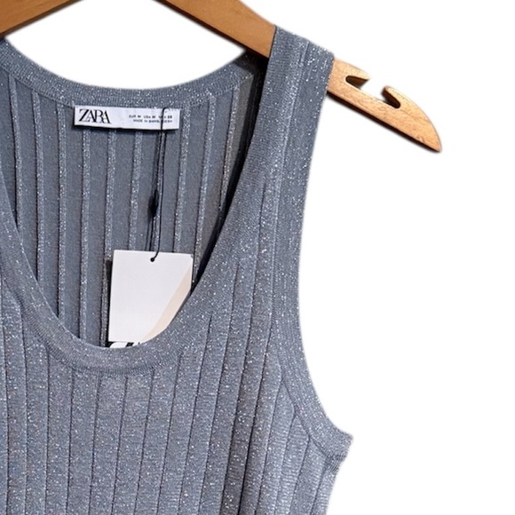 Zara Women’s Size Medium Ribber Silver Top. Brand New With Tags - Picture 3 of 5